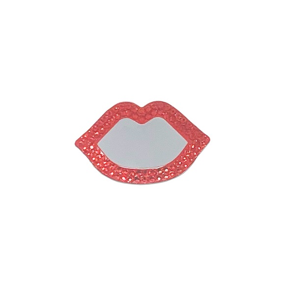 Red Rhinestone DSL Mini Lips Shaped Compact Mirror - Picture 3 of 4